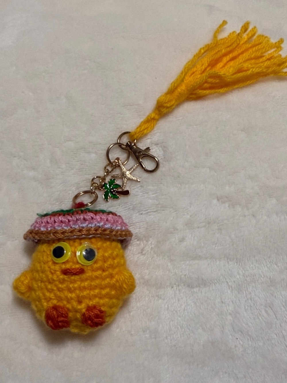 Handmade Crochet Chick with Sombrero hat Keychain with charms